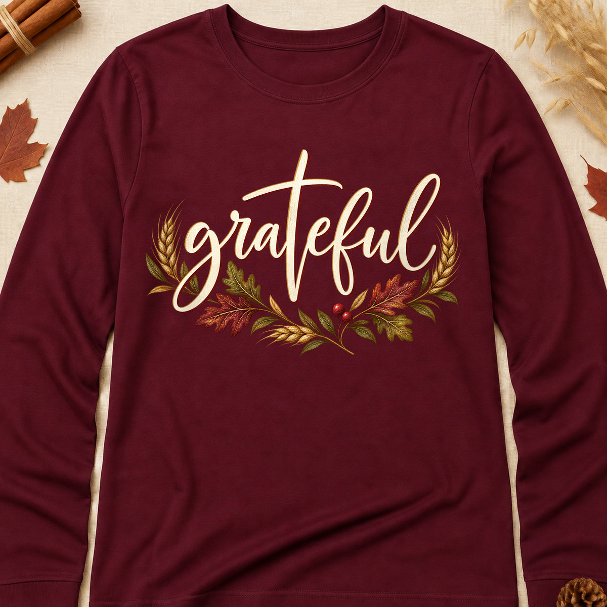 Grateful Fall Long Colored Print Sleeves - Maroon - Brooke & Belle