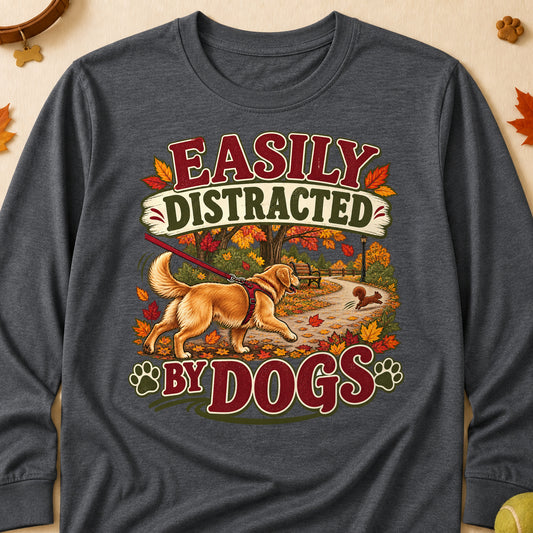 Easily Distracted By Dogs Fall Colored Print Long Sleeves - Dark Heather - Brooke & Belle