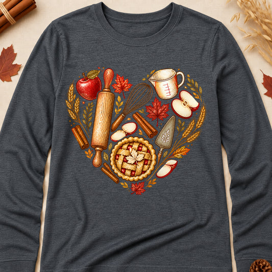 Baking Heart Fall Colored Print Long Sleeves - Dark Heather - Brooke & Belle