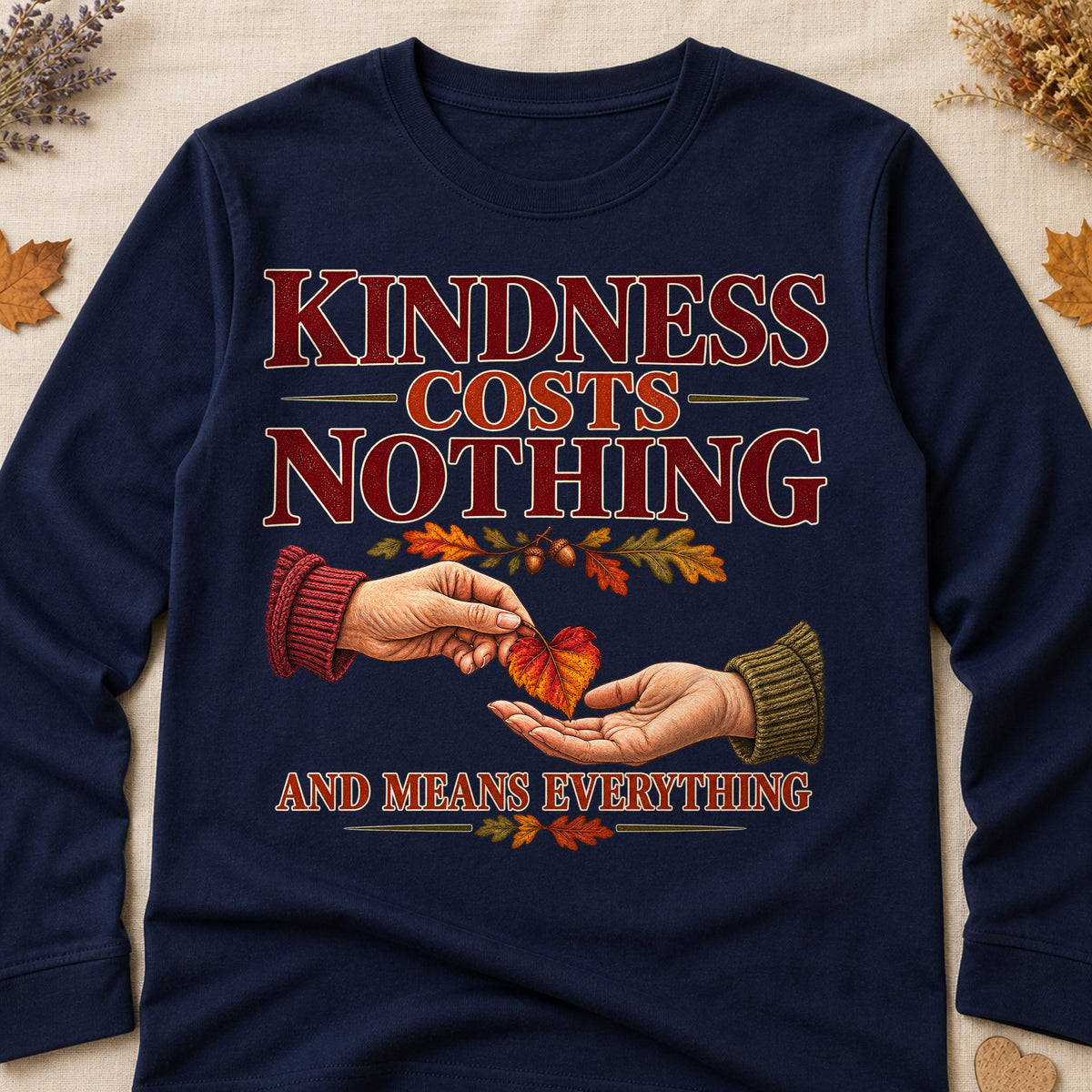 Kindness Costs Nothing And Means Everything Fall Colored Print Long Sleeves - Navy - Brooke & Belle
