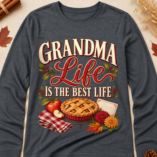 Grandma Life Is The Best Life Fall Colored Print Long Sleeves - Dark Heather - Brooke & Belle