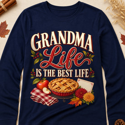 Grandma Life Is The Best Life Fall Colored Print Long Sleeves - Navy - Brooke & Belle