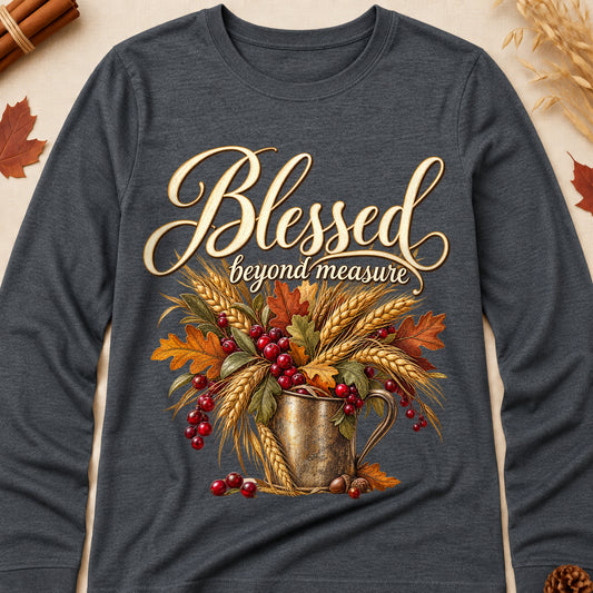 Blessed Beyond Measure Fall Colored Print Long Sleeves - Dark Heather - Brooke & Belle