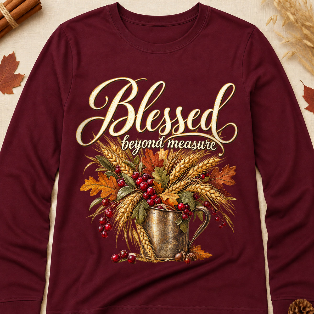 Blessed Beyond Measure Fall Colored Print Long Sleeves - Maroon - Brooke & Belle