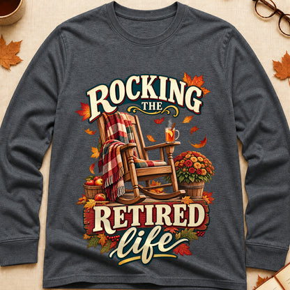 Rocking The Retired Life Fall Colored Print Long Sleeves - Dark Heather - Brooke & Belle