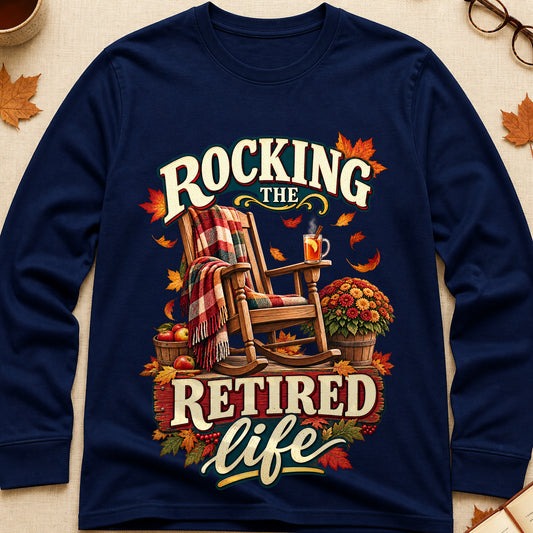 Rocking The Retired Life Fall Colored Print Long Sleeves - Navy - Brooke & Belle