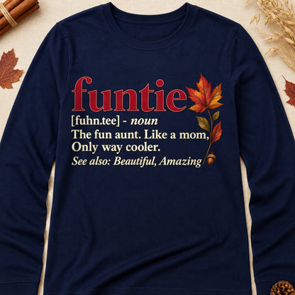 Funtie The Fun Aunt Like A Mom Only Way Cooler Fall Colored Print Long Sleeves - Navy - Brooke & Belle