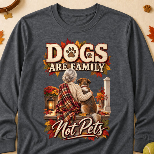 Dogs Are Family Not Pets Fall Colored Print Long Sleeves - Dark Heather - Brooke & Belle