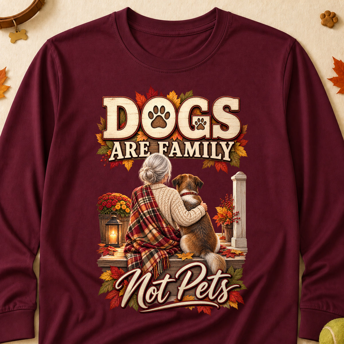 Dogs Are Family Not Pets Fall Colored Print Long Sleeves - Maroon - Brooke & Belle