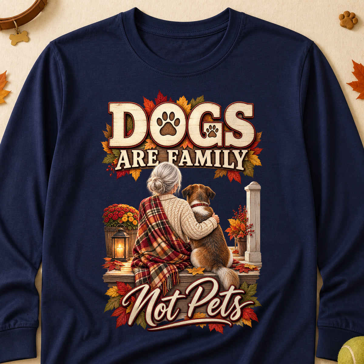 Dogs Are Family Not Pets Fall Colored Print Long Sleeves - Navy - Brooke & Belle