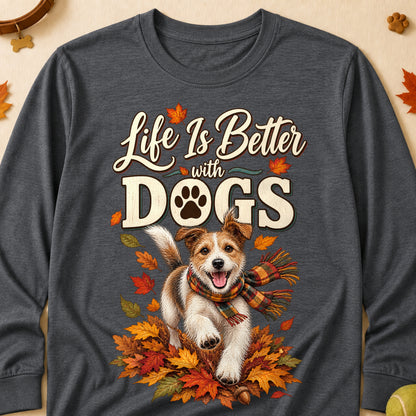Life Is Better With Dogs Fall Colored Print Long Sleeves - Dark Heather - Brooke & Belle