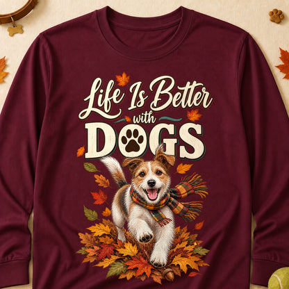 Life Is Better With Dogs Fall Colored Print Long Sleeves - Maroon - Brooke & Belle