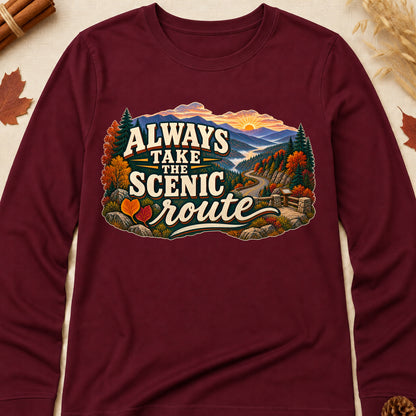 Always Take The Scenic Route Fall Colored Print Long Sleeves - Maroon - Brooke & Belle