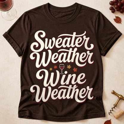 Sweater Weather Wine Weather Fall Colored Print T-Shirt - Dark Chocolate - Brooke & Belle