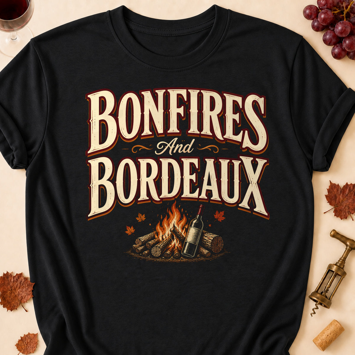 Bonfires And Bordeaux Fall Colored Print T-Shirt - Black - Brooke & Belle