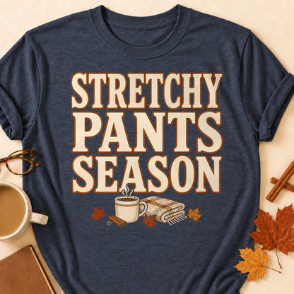 Stretchy Pants Season Fall Colored Print T-Shirt - Heather Navy - Brooke & Belle