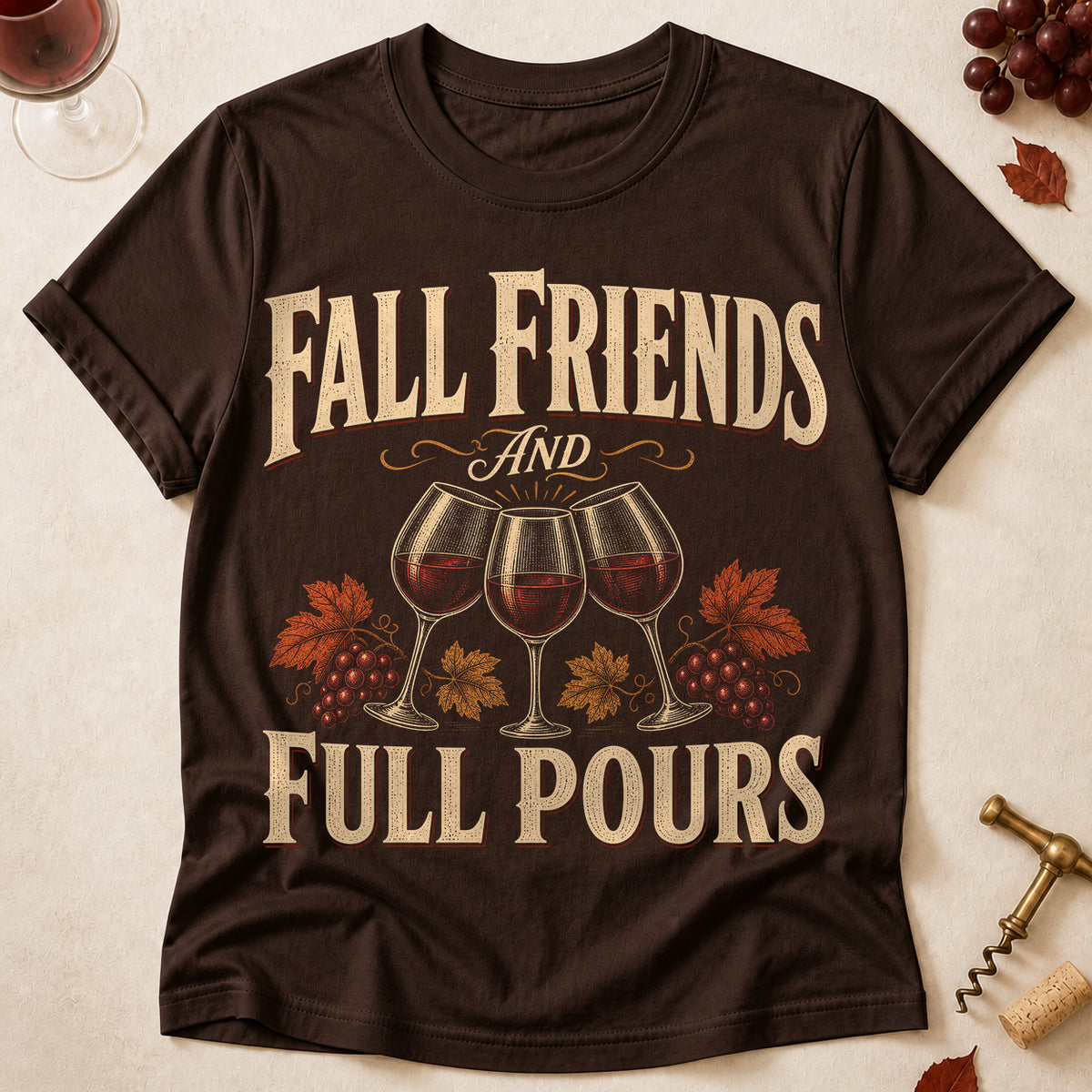 Fall Friends And Full Pours Fall Colored Print T-Shirt - Dark Chocolate - Brooke & Belle