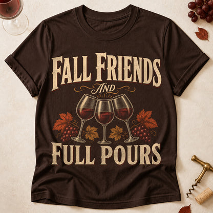 Fall Friends And Full Pours Fall Colored Print T-Shirt - Dark Chocolate - Brooke & Belle