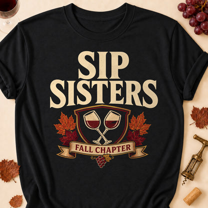 Sip Sisters Fall Chapter Fall Colored Print T-Shirt - Black - Brooke & Belle
