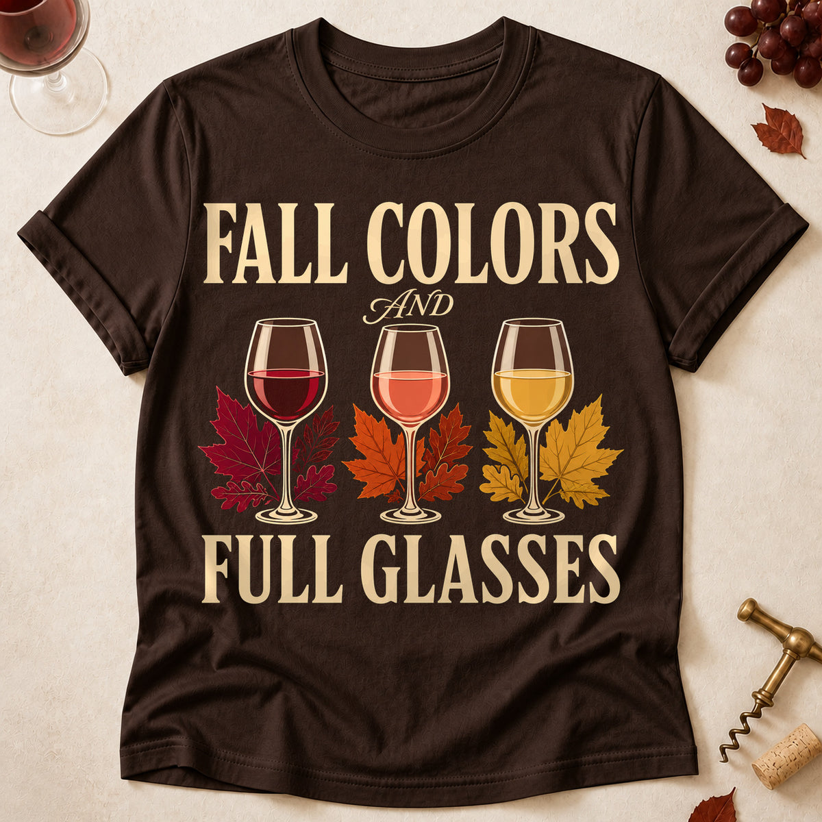 Fall Colors And Full Glasses Fall Colored Print T-Shirt - Dark Chocolate - Brooke & Belle
