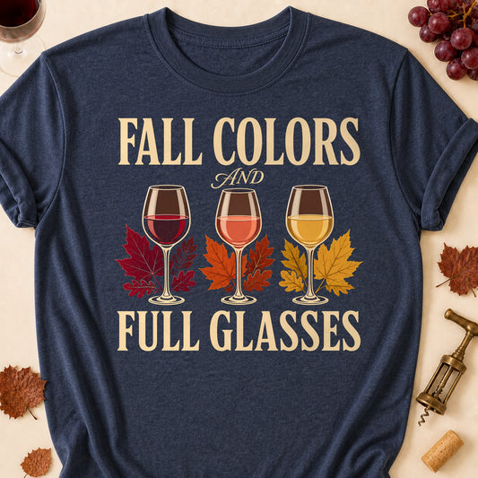 Fall Colors And Full Glasses Fall Colored Print T-Shirt - Heather Navy - Brooke & Belle
