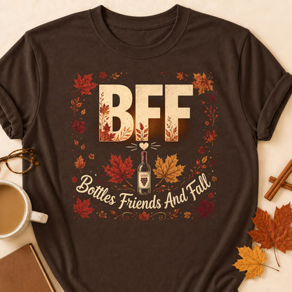 BFF Bottles Friends And Fall Fall Colored Print T-Shirt - Dark Chocolate - Brooke & Belle