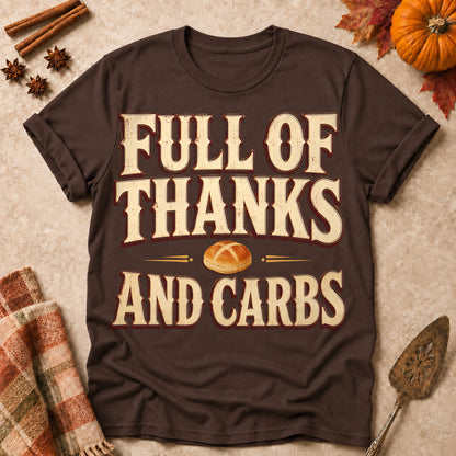 Full Of Thanks And Carbs Fall Colored Print T-Shirt - Dark Chocolate - Brooke & Belle