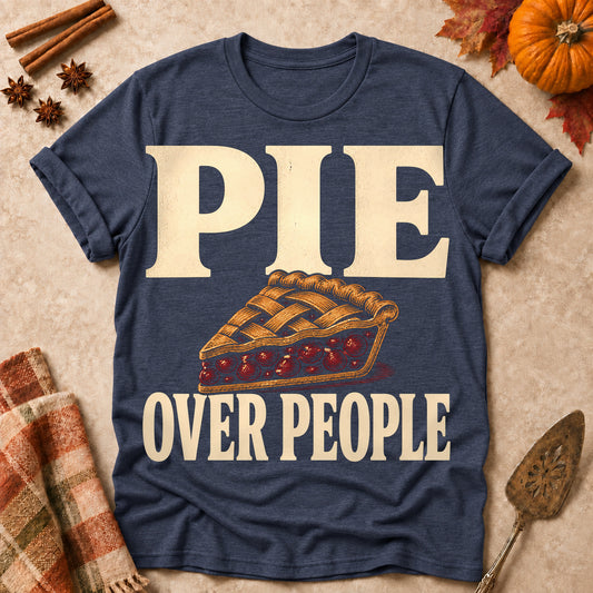 Pie Over People Fall Colored Print T-Shirt - Heather Navy - Brooke & Belle