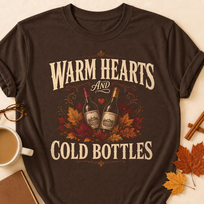 Warm Hearts And Cold Bottles Fall Colored Print T-Shirt - Dark Chocolate - Brooke & Belle