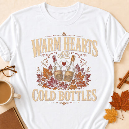 Warm Hearts And Cold Bottles Fall Colored Print T-Shirt - White - Brooke & Belle