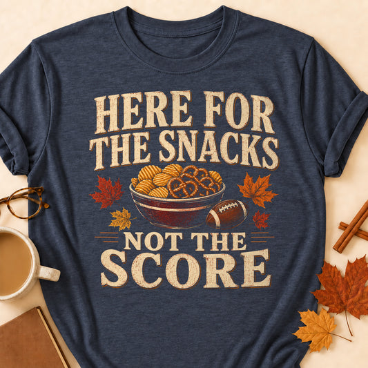 Here For The Snacks Not The Score Fall Colored Print T-Shirt - Heather Navy - Brooke & Belle