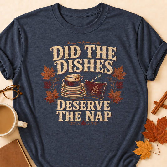 Did The Dishes Deserve The Nap Fall Colored Print T-Shirt - Heather Navy - Brooke & Belle