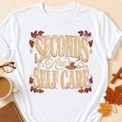 Seconds Are Self Care Fall Colored Print T-Shirt - White - Brooke & Belle