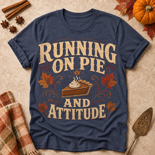 Running On Pie And Attitude Fall Colored Print T-Shirt - Heather Navy - Brooke & Belle