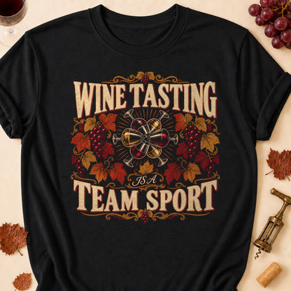 Wine Tasting Is A Team Sport Fall Colored Print T-Shirt - Black - Brooke & Belle