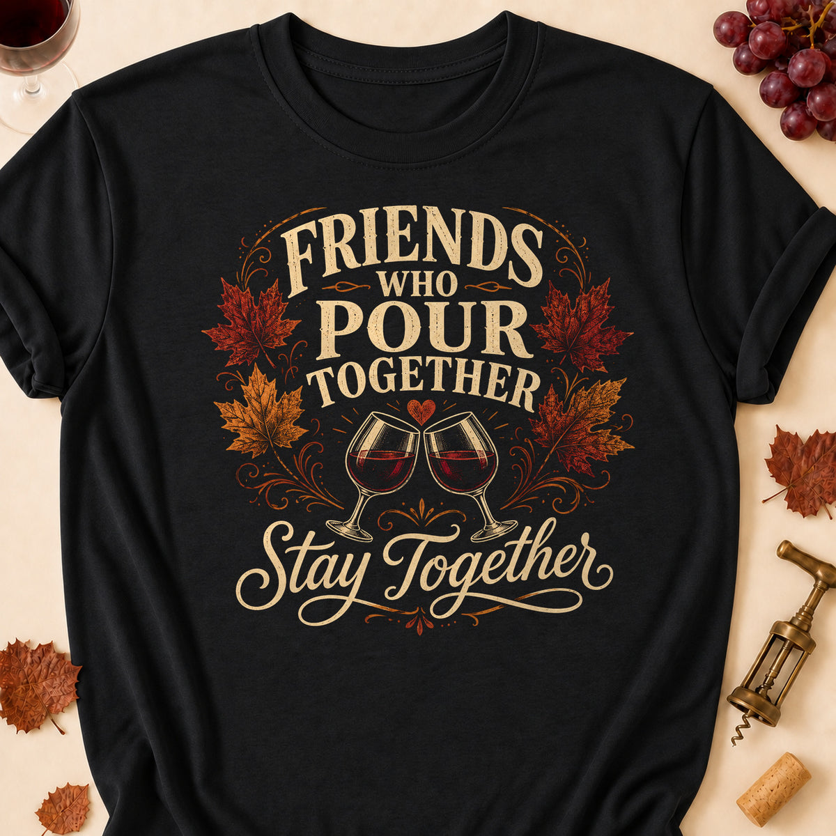 Friends Who Pour Together Stay Together Fall Colored Print T-Shirt - Black - Brooke & Belle