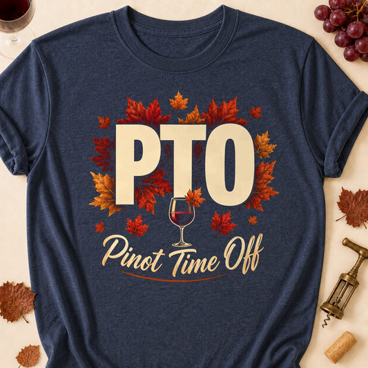 PTO Pinot Time Off Fall Colored Print T-Shirt - Heather Navy - Brooke & Belle