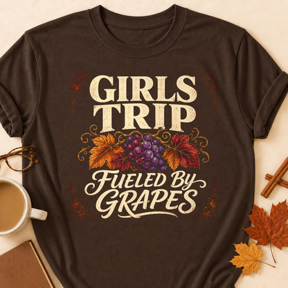 Girls Trip Fueled By Grapes Fall Colored Print T-Shirt - Dark Chocolate - Brooke & Belle