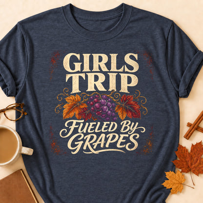 Girls Trip Fueled By Grapes Fall Colored Print T-Shirt - Heather Navy - Brooke & Belle