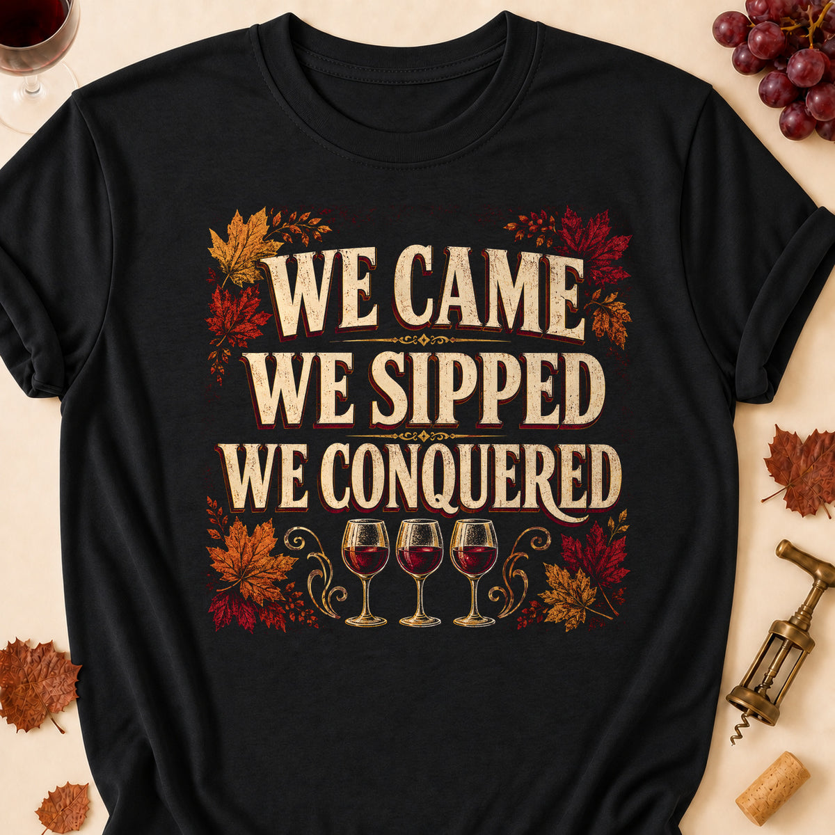 We Came We Sipped We Conquered Fall Colored Print T-Shirt - Black - Brooke & Belle