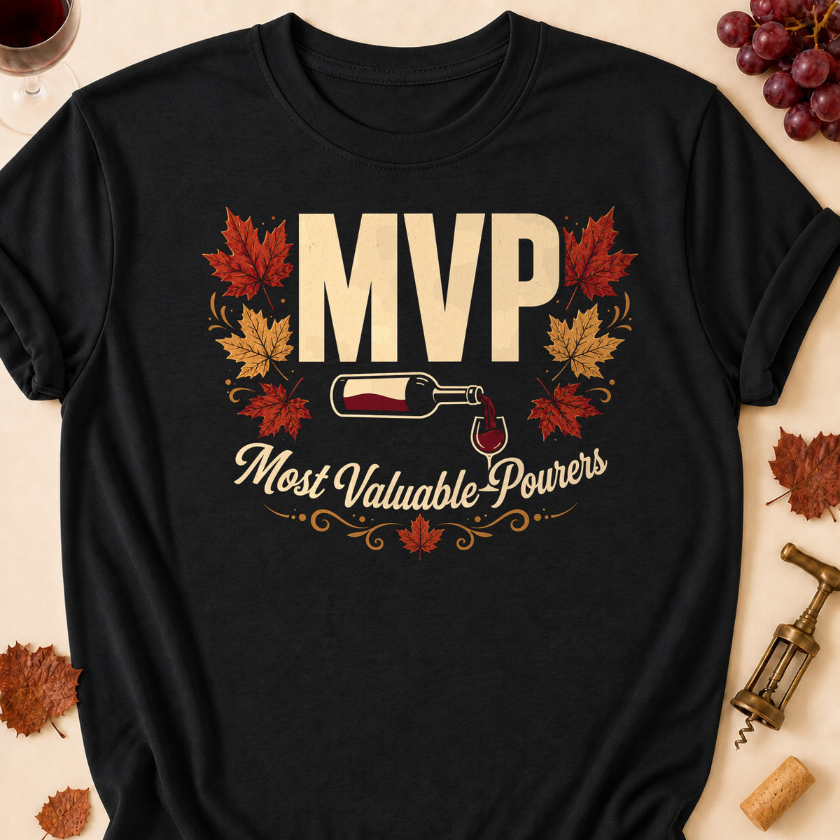 MVP Most Valuable Pourers Fall Colored Print T-Shirt - Black - Brooke & Belle
