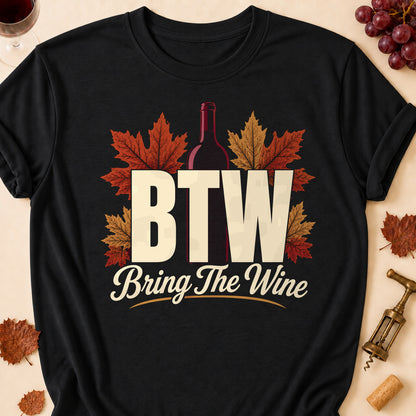 BTW Bring The Wine Fall Colored Print T-Shirt - Black - Brooke & Belle