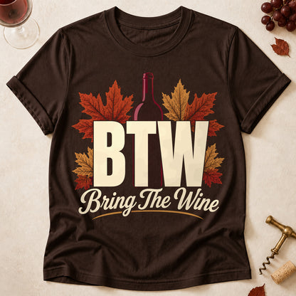 BTW Bring The Wine Fall Colored Print T-Shirt - Dark Chocolate - Brooke & Belle