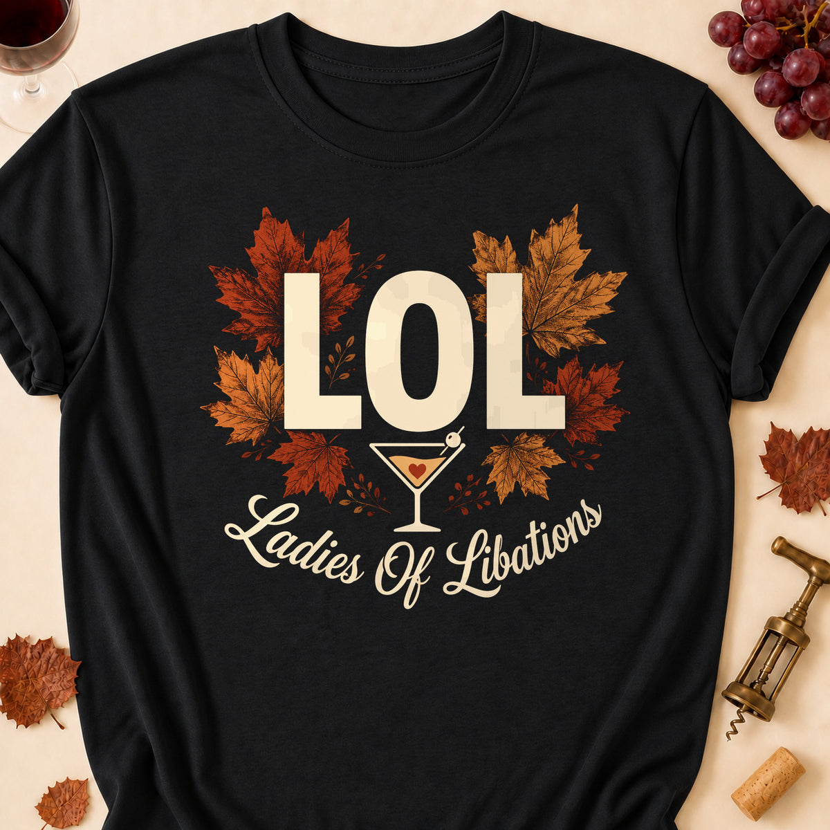 LOL Ladies Of Libations Fall Colored Print T-Shirt - Black - Brooke & Belle