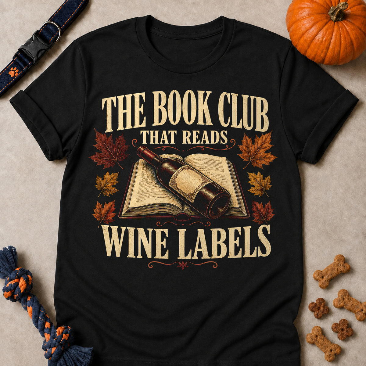 The Book Club That Reads Wine Labels Fall Colored Print T-Shirt - Black - Brooke & Belle