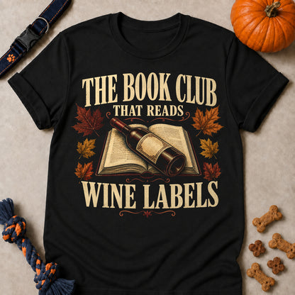 The Book Club That Reads Wine Labels Fall Colored Print T-Shirt - Black - Brooke & Belle