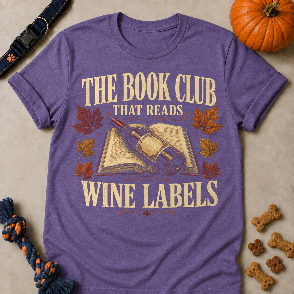The Book Club That Reads Wine Labels Fall Colored Print T-Shirt - Heather Purple - Brooke & Belle