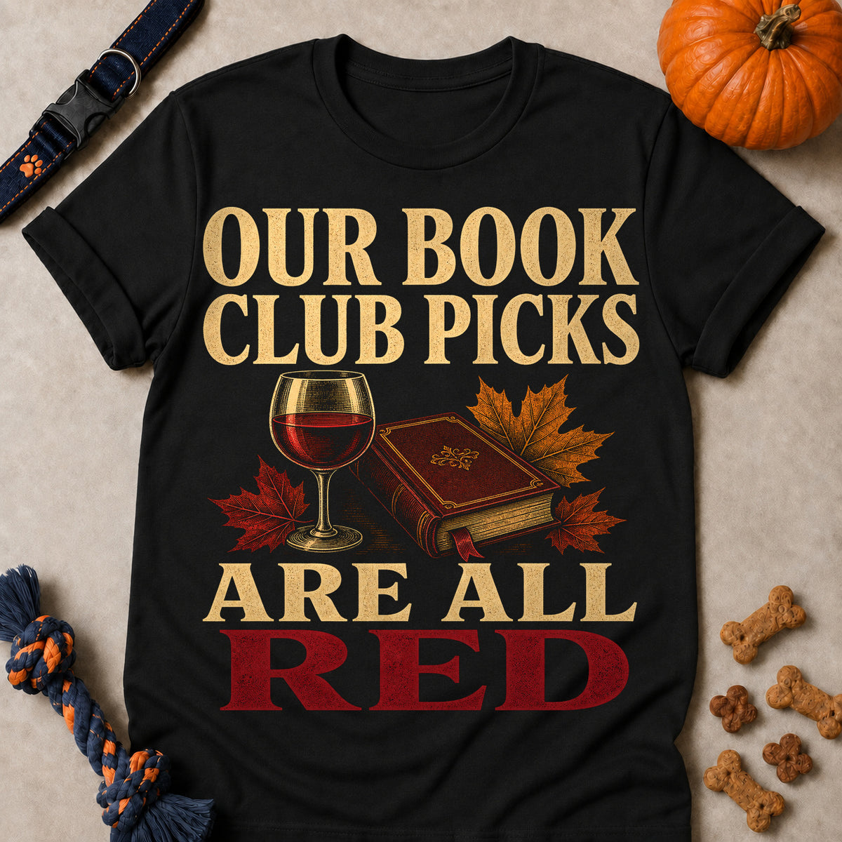 Our Book Club Picks Are All Red Fall Colored Print T-Shirt - Black - Brooke & Belle