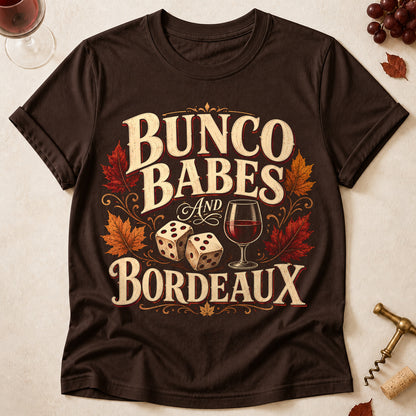 Bunco Babes And Bordeaux Fall Colored Print T-Shirt - Dark Chocolate - Brooke & Belle