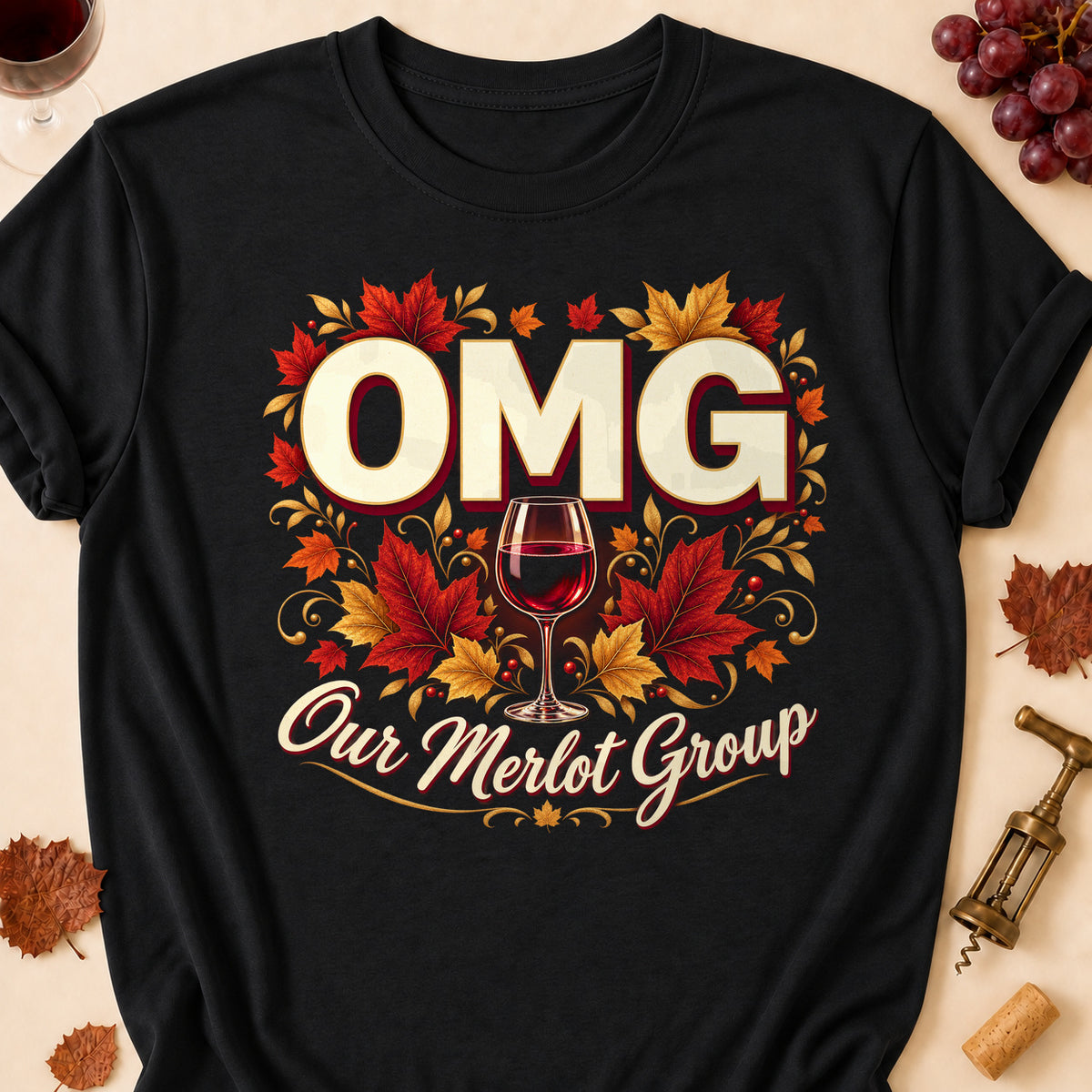 OMG Our Merlot Group Fall Colored Print T-Shirt - Black - Brooke & Belle